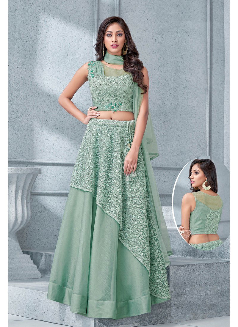 pista green colour combination lehenga